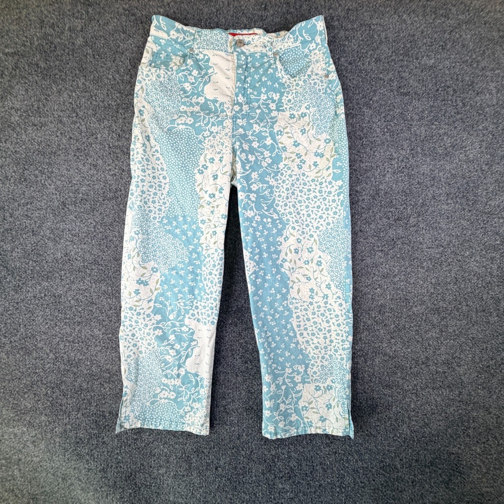 Gloria Vanderbilt Crop Pants Womens 8 Blue White Stretch Floral Straight Leg